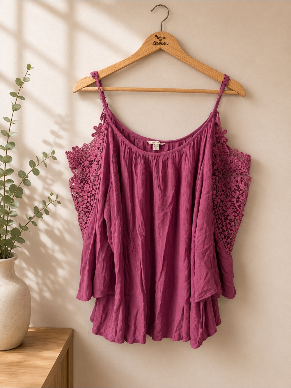 Cato Berry Boho Cold-Shoulder Crochet Top Size 18/20